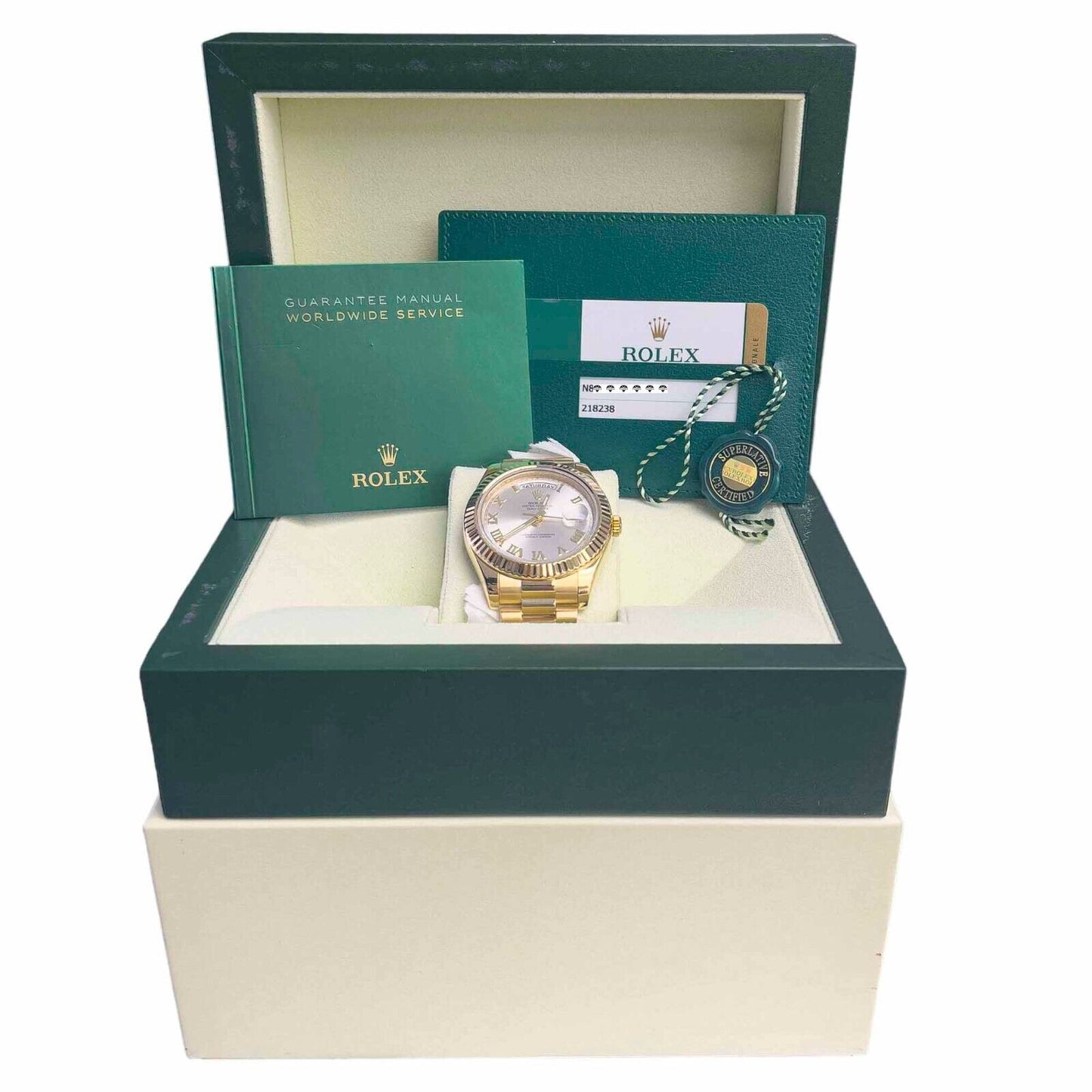 2017 Rolex Day-Date II 18k Yellow Gold Silver Dial 41mm Watch 218238 BOX PAPERS