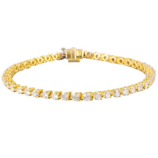 Modern 18k Yellow Gold 46 Stone F VS1 Diamond Tennis Bracelet 4.60ctw 6.75"