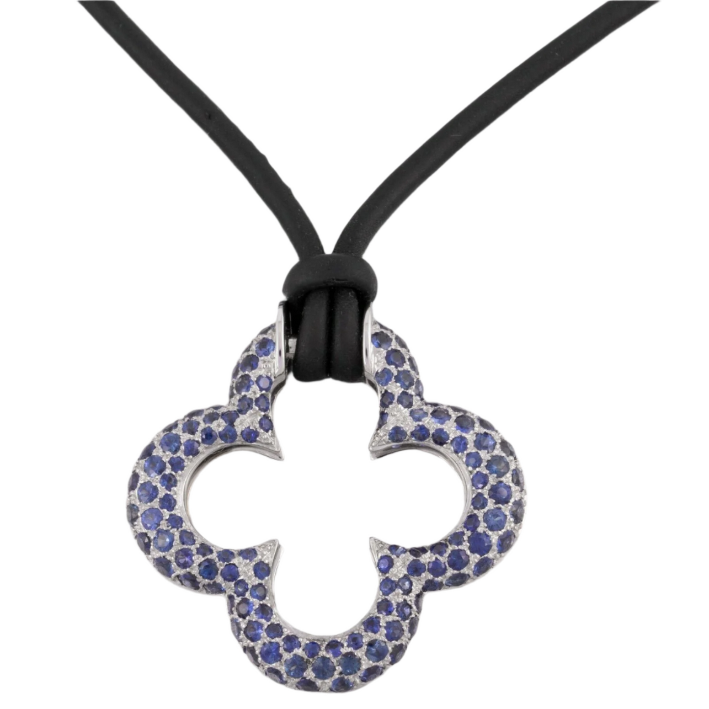 Mouawad Heidi Klum 18k White Gold Pave Sapphire Clover Quatrefoil Necklace