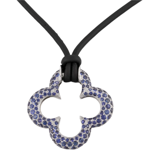 Mouawad Heidi Klum 18k White Gold Pave Sapphire Clover Quatrefoil Necklace