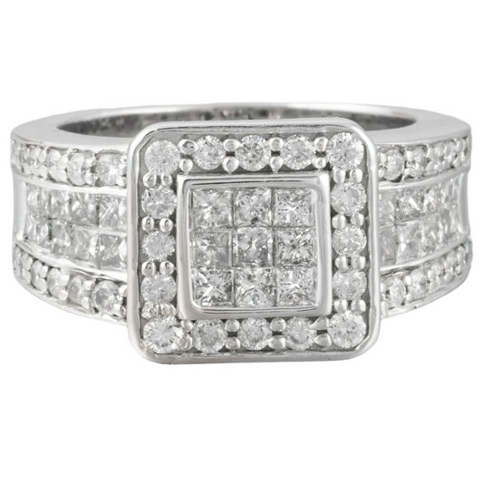 Modern Estate 14k White Gold Princess Cut & Round Diamond Ring 2.09ctw
