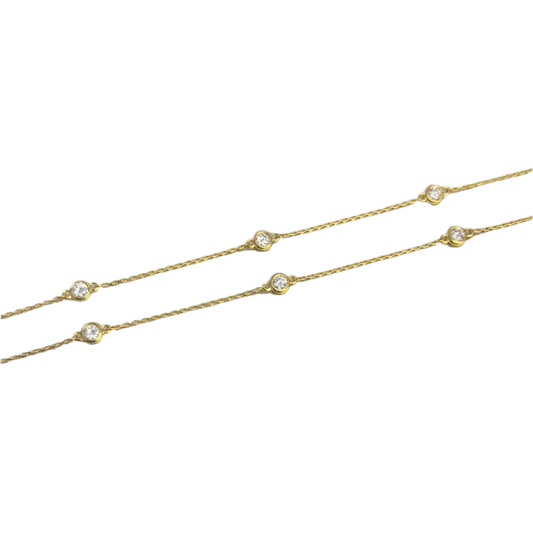 14k Yellow Gold 10 Station Diamonds by the Yard Necklace 1.55ctw 17.5" 3.1g