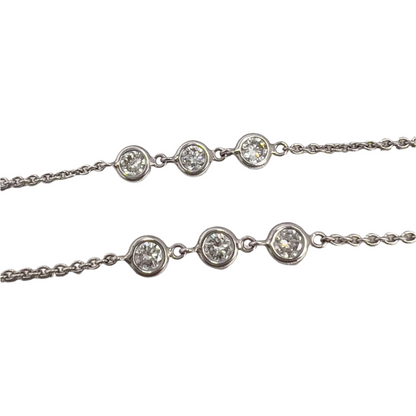 14k White Gold Princess & Round Diamond Station Necklace 3.50ctw 36.5"