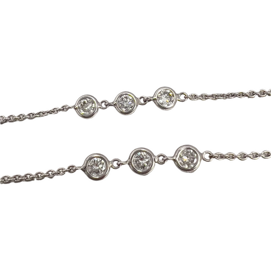 14k White Gold Princess & Round Diamond Station Necklace 3.50ctw 36.5"