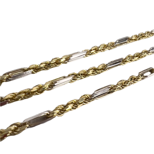 14k White & Yellow Gold Designer Spiga Rope 3.00mm Chain Necklace 22.5" ITALY