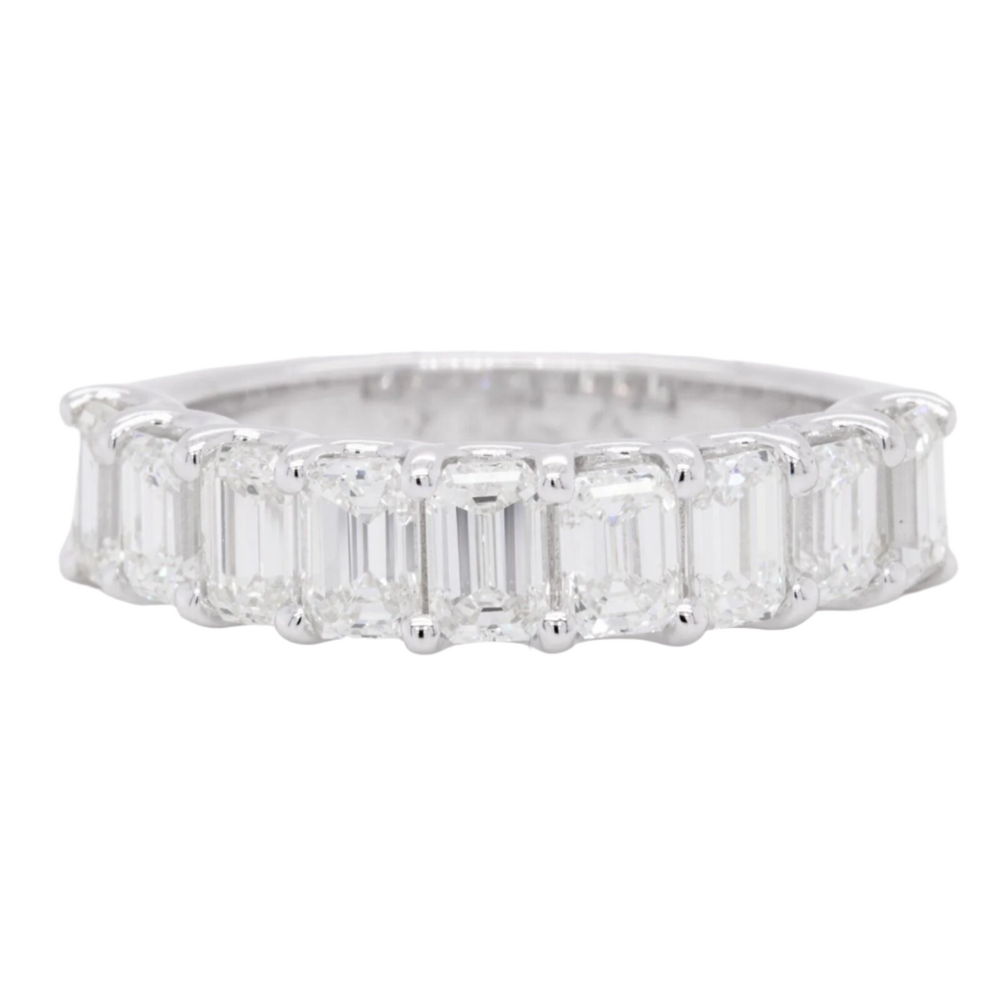 18k White Gold Emerald Cut Diamond 9 Stone Wedding Band 2.05ctw Ring Size 6