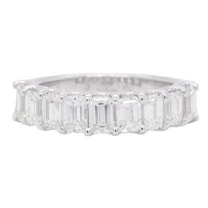 18k White Gold Emerald Cut Diamond 9 Stone Wedding Band 2.05ctw Ring Size 6