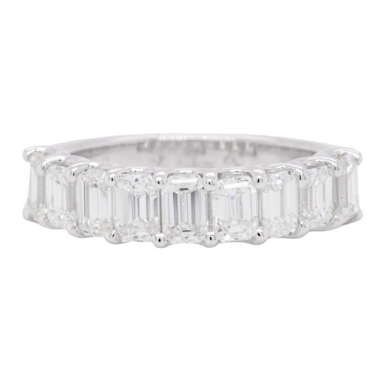 18k White Gold Emerald Cut Diamond 9 Stone Wedding Band 2.05ctw Ring Size 6