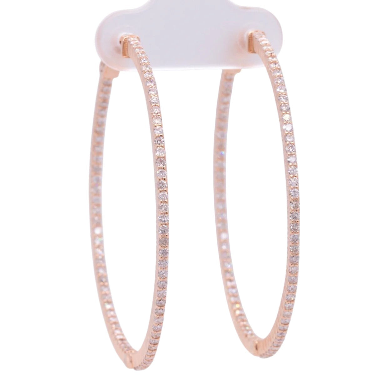 LARGE 14k Rose Gold Diamond In & Out Hoop 1.70" Earrings 1.63ctw - Snap Closure