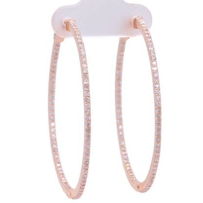 LARGE 14k Rose Gold Diamond In & Out Hoop 1.70" Earrings 1.63ctw - Snap Closure