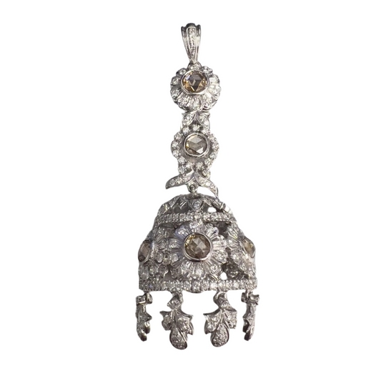 Antique Art Deco 18k White Gold Diamond Filigree Floral Pendant 1.70ctw