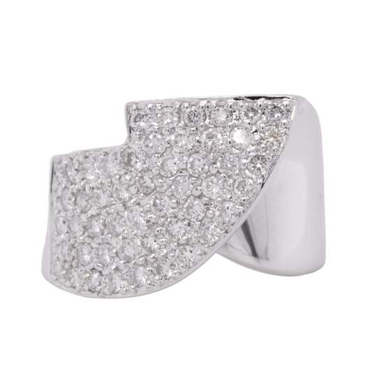 18k White Gold Diamond Folded Ribbon Ring 0.93ctw Size 6.75
