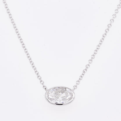 14k White Gold Oval Diamond Bezel Set Pendant Necklace 0.68ct H SI1 2.6g 18.5"