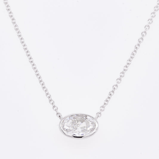 14k White Gold Oval Diamond Bezel Set Pendant Necklace 0.68ct H SI1 2.6g 18.5"