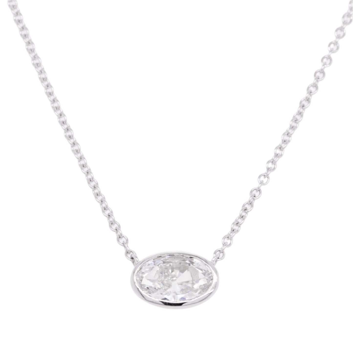 14k White Gold Oval Diamond Bezel Set Pendant Necklace 0.68ct H SI1 2.6g 18.5"