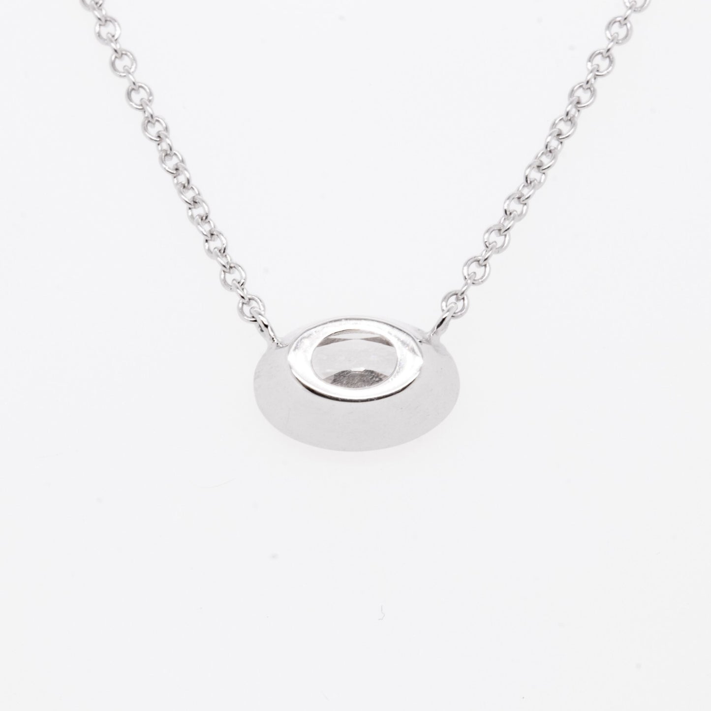14k White Gold Oval Diamond Bezel Set Pendant Necklace 0.68ct H SI1 2.6g 18.5"