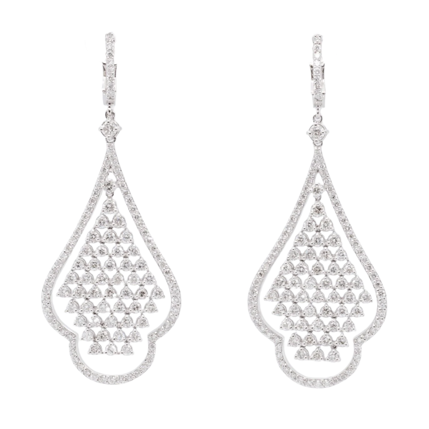 14k White Gold Diamond 232 Stone Chandelier Dangle Earrings 4.20ctw F-G VS