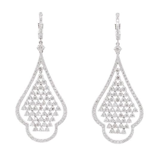 14k White Gold Diamond 232 Stone Chandelier Dangle Earrings 4.20ctw F-G VS
