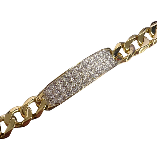 14k Yellow Gold Diamond ID Bar Maimi Cuban Link Bracelet 1.5ctw G VS2 8.5" 57.1g