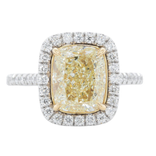 Platinum Cushion Brilliant Fancy Yellow Diamond Halo Ring 3.86ctw W-X VVS1 sz 5