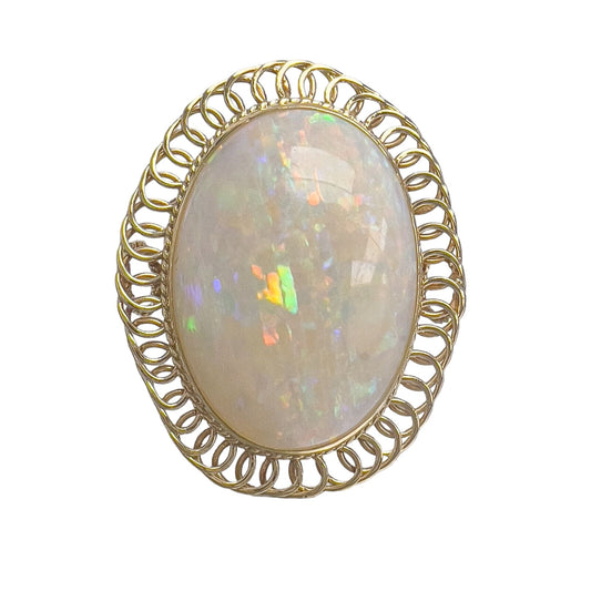 Antique Victorian 14k Yellow Gold Cabochon Opal Spiral Wire Halo Ring Size 4.75