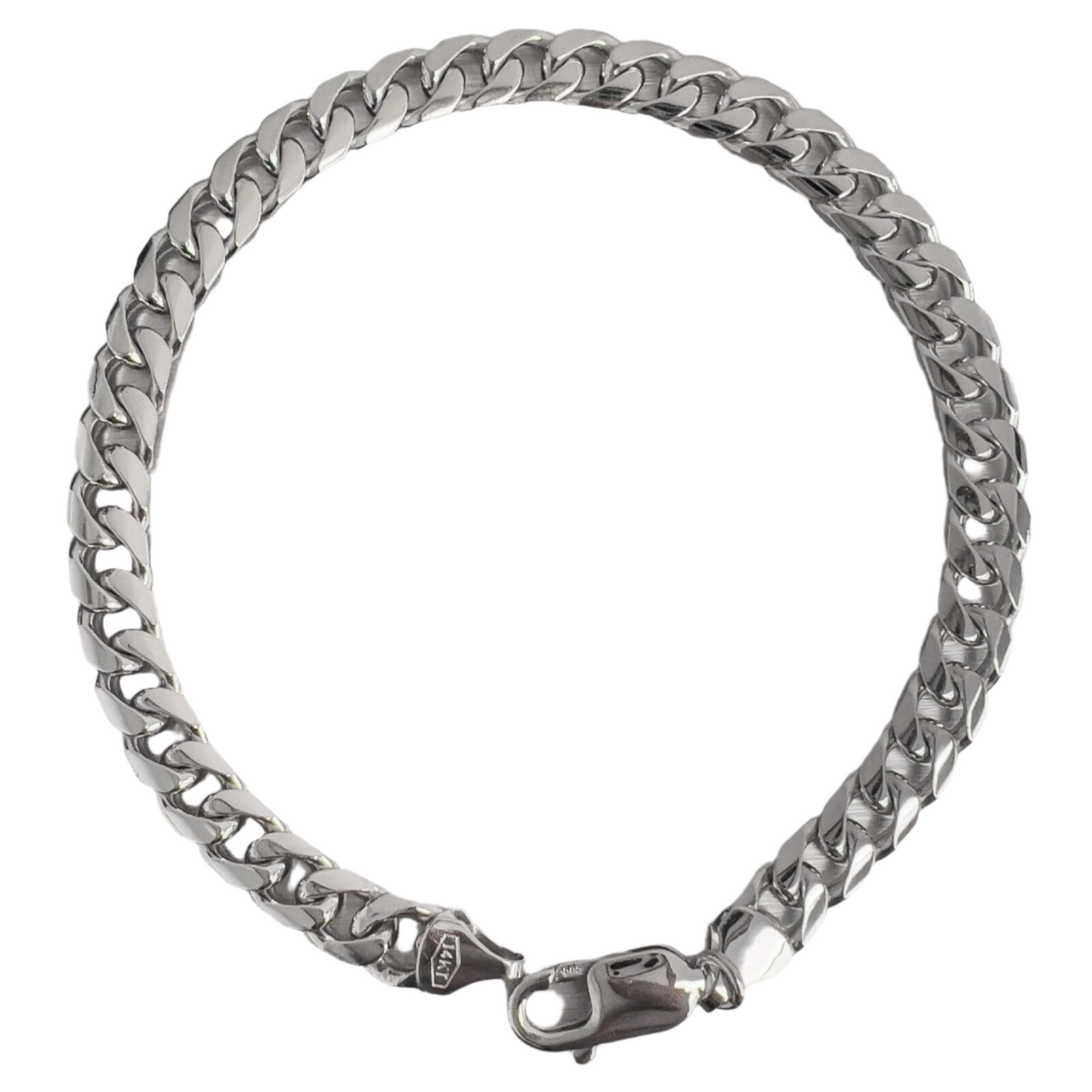 14k White Gold Flat Cuban Link 6.55mm Chain Bracelet 9.00" 24.6g