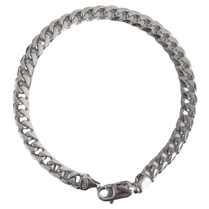 14k White Gold Flat Cuban Link 6.55mm Chain Bracelet 9.00" 24.6g