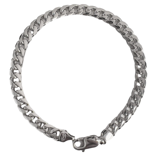 14k White Gold Flat Cuban Link 6.55mm Chain Bracelet 9.00" 24.6g