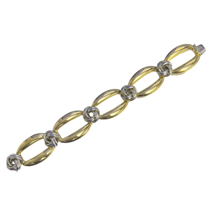 18k White & Yellow Gold Two Row Knot Station Bracelet 7.25" 82.6g
