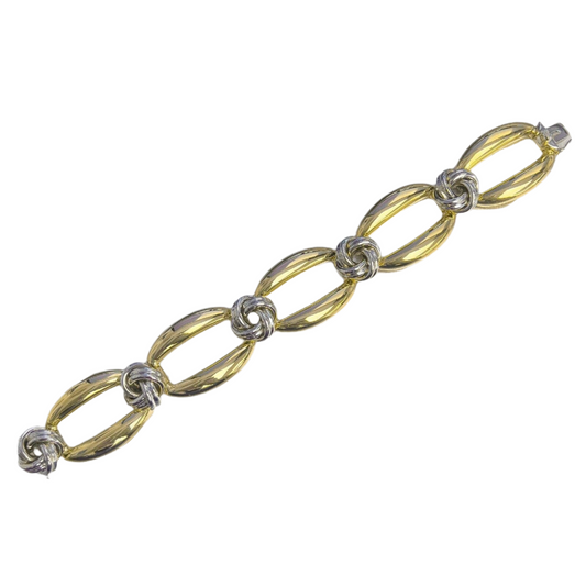 18k White & Yellow Gold Two Row Knot Station Bracelet 7.25" 82.6g