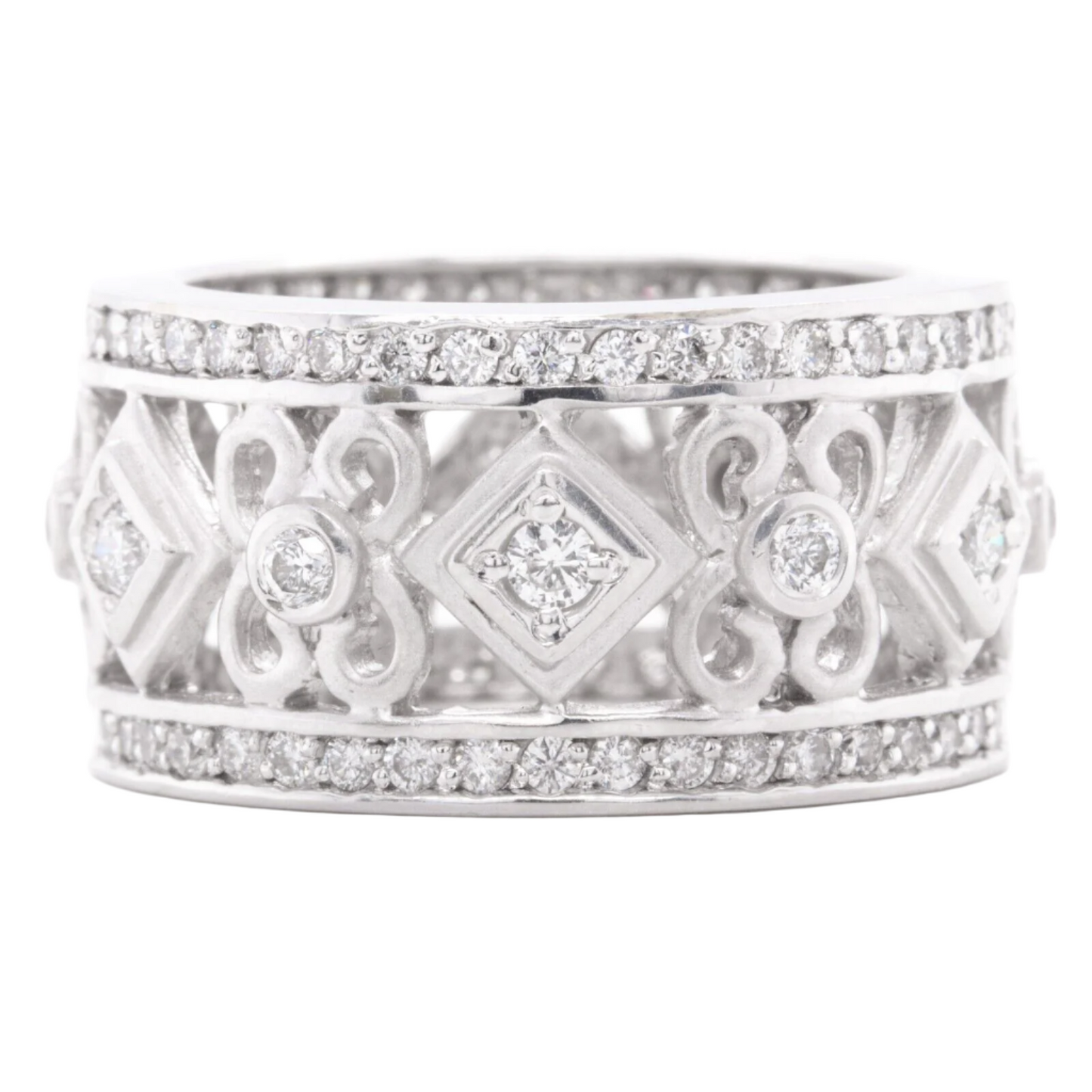 14k White Gold Diamond 12mm Wide Open Work Eternity Band 1.35ctw G VS2 Size 7