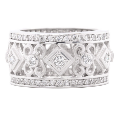 14k White Gold Diamond 12mm Wide Open Work Eternity Band 1.35ctw G VS2 Size 7