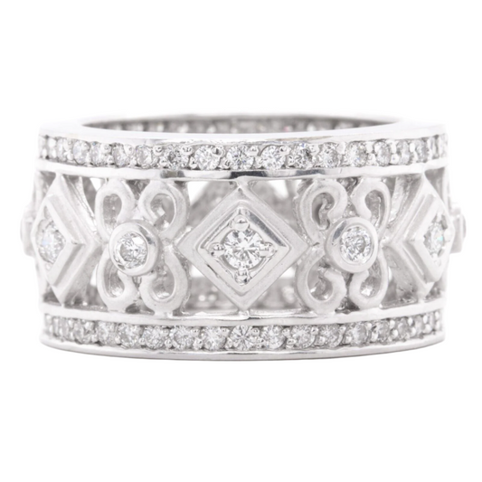 14k White Gold Diamond 12mm Wide Open Work Eternity Band 1.35ctw G VS2 Size 7