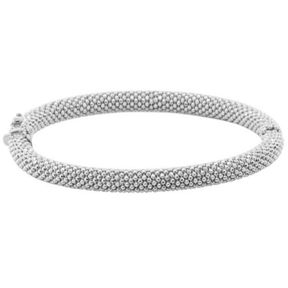 14k White Gold Beaded Mesh Hinged Bangle Bracelet 6.75" 20.4g ITALY