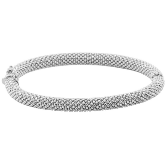 14k White Gold Beaded Mesh Hinged Bangle Bracelet 6.75" 20.4g ITALY