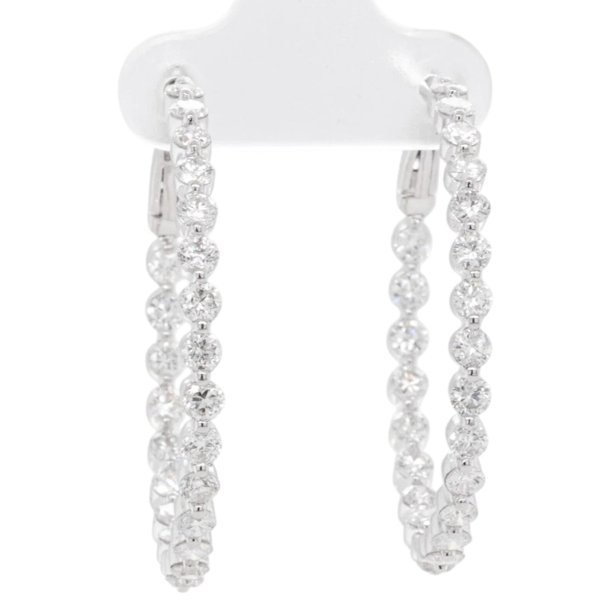 14k White Gold Diamond In & Out Hoop Earrings 3.25ctw G SI1 - Omegaback Closure