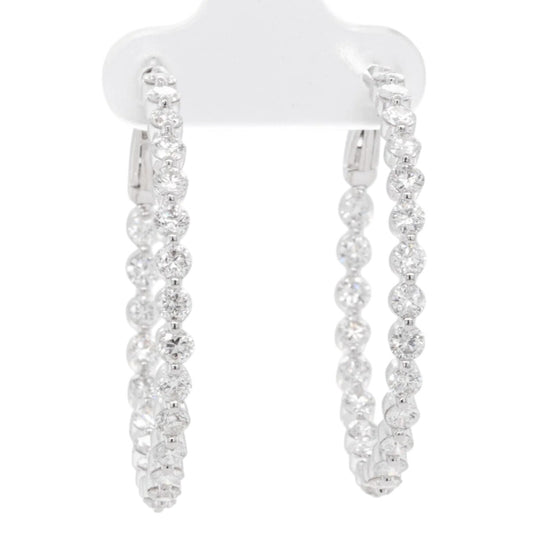 14k White Gold Diamond In & Out Hoop Earrings 3.25ctw G SI1 - Omegaback Closure