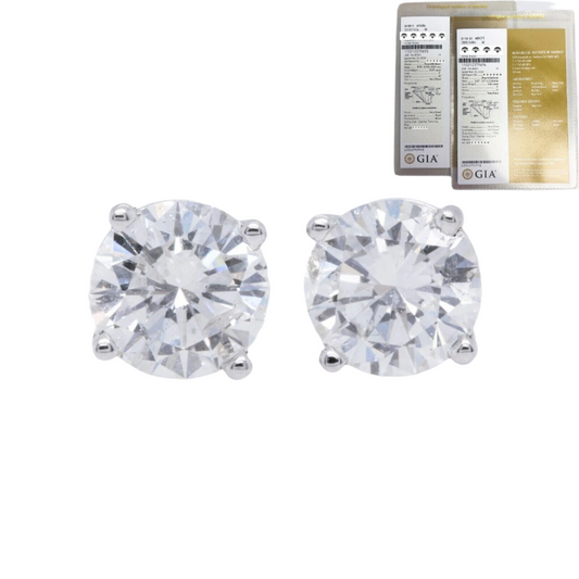 GIA 14k White Gold Round Diamond Basket Stud Earrings 1.32ctw F I1 / F I2 CERTS