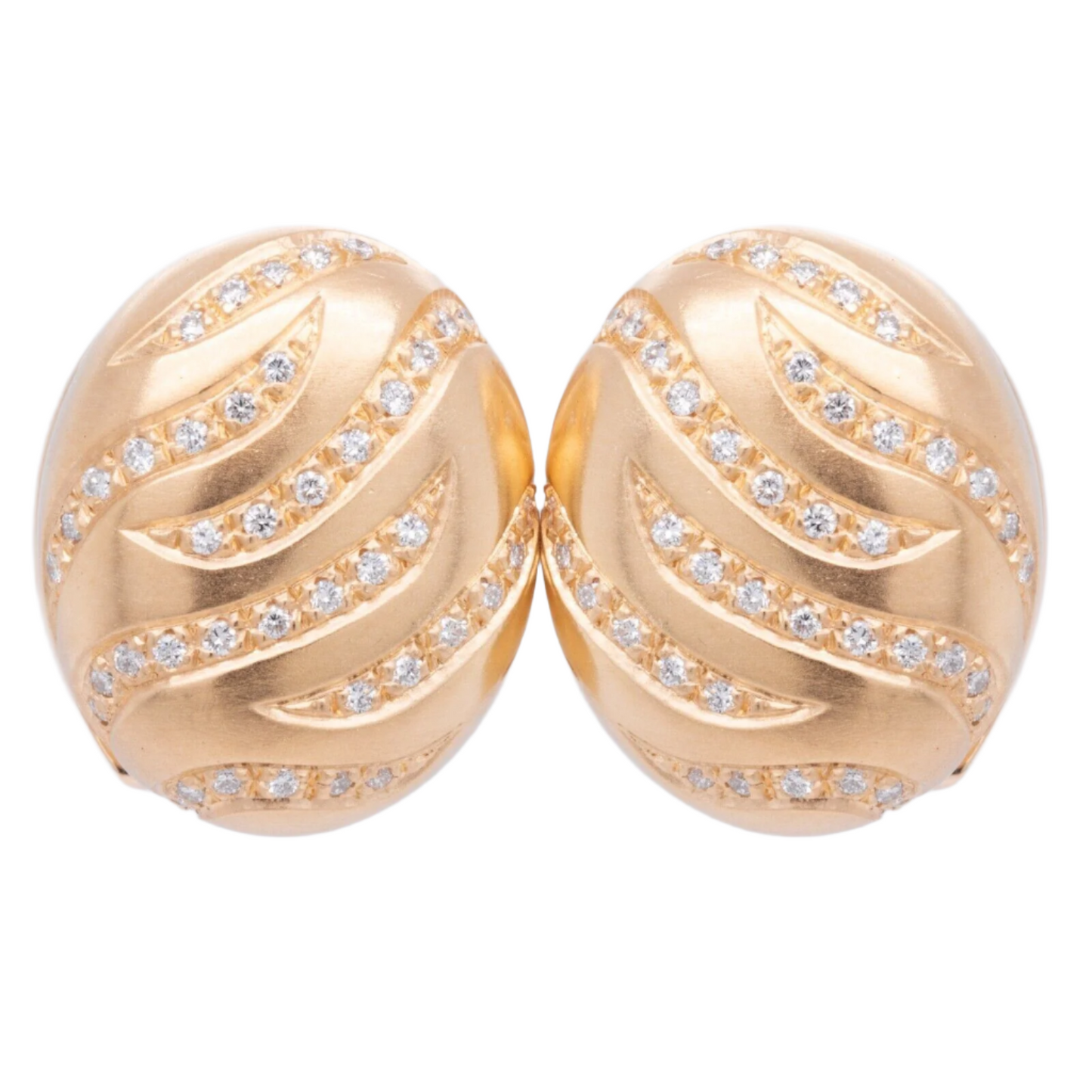 18k Yellow Gold Diamond Swirl Chunky Oval Omega Back Earrings 0.50ctw F-G VS2