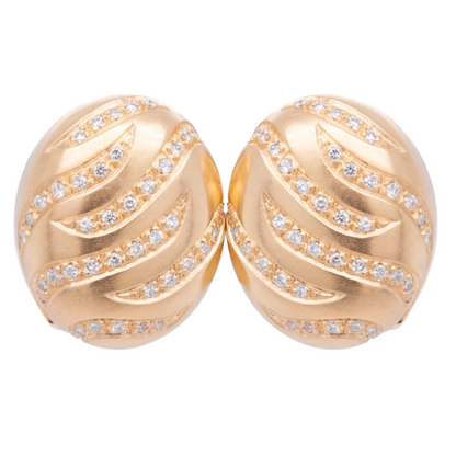 18k Yellow Gold Diamond Swirl Chunky Oval Omega Back Earrings 0.50ctw F-G VS2
