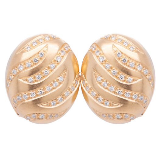 18k Yellow Gold Diamond Swirl Chunky Oval Omega Back Earrings 0.50ctw F-G VS2