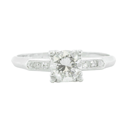 Platinum 0.75ct Old European Cut Diamond Engagement Ring c. XMASS 1943 Size 7.5