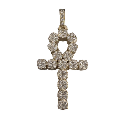 14k Yellow Gold Diamond Ankh Key Cross Pendant 2.00ctw 14.4g