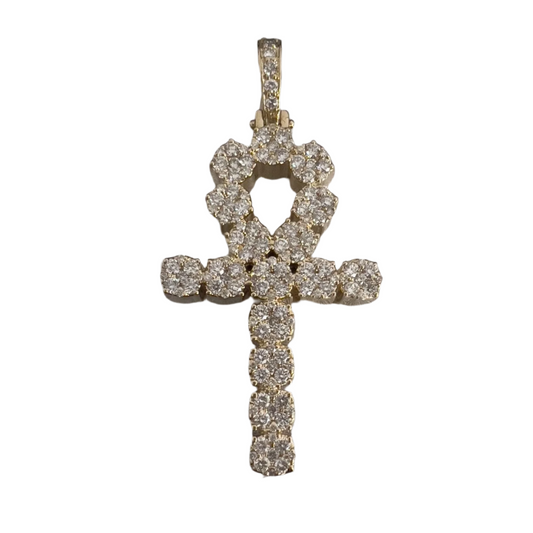 14k Yellow Gold Diamond Ankh Key Cross Pendant 2.00ctw 14.4g