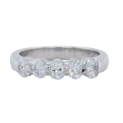 Platinum 950 Oval Diamond 5 Stone Wedding Band 0.25ctw G VS Ring Size 5.75