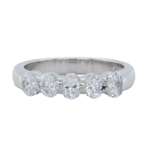 Platinum 950 Oval Diamond 5 Stone Wedding Band 0.25ctw G VS Ring Size 5.75