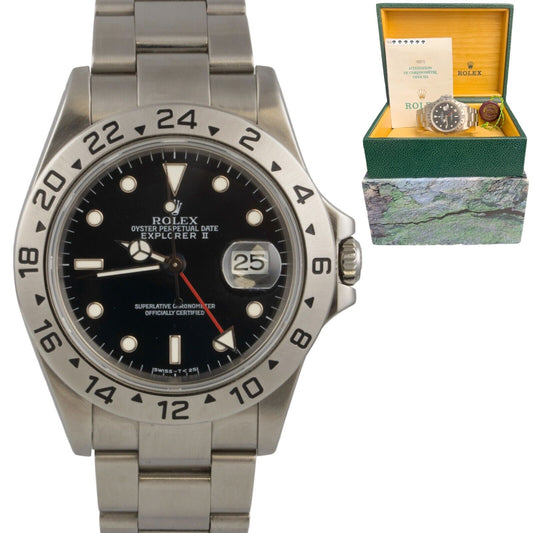 1999 Rolex Explorer II Black Stainless Steel 40mm Watch 16570 BOX + PAPERS