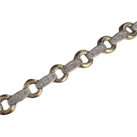 14k Yellow & White Gold Diamond Station Bracelet 7" 1.00ctw