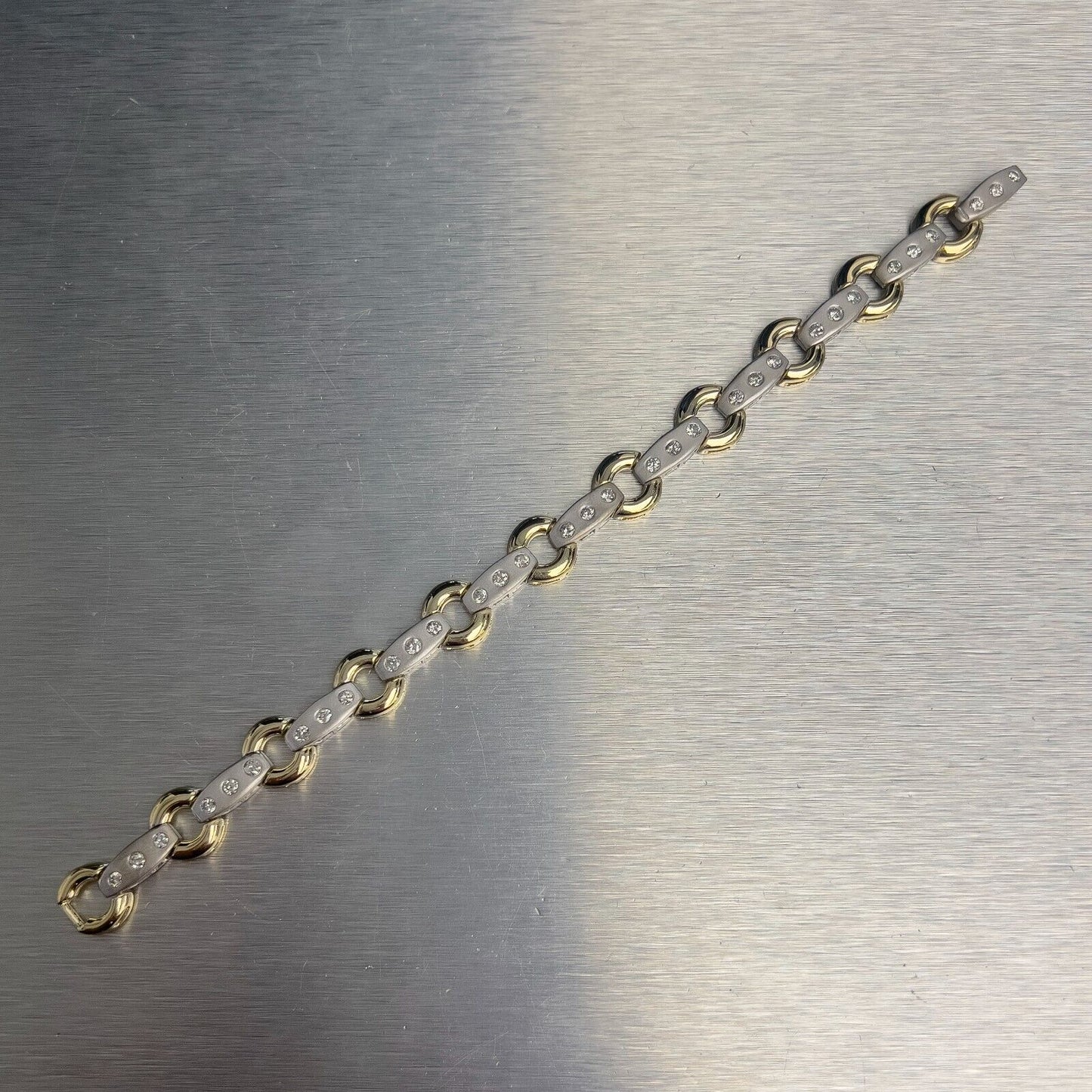 14k Yellow & White Gold Diamond Station Bracelet 7" 1.00ctw