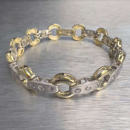 14k Yellow & White Gold Diamond Station Bracelet 7" 1.00ctw